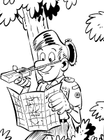 A coloring page of maps and compass